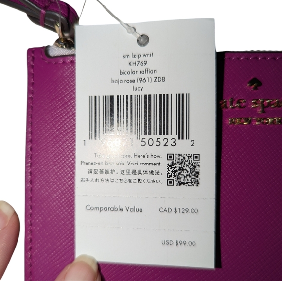 NWT Kate Spade Bicolor L zip Wristlet in Baja Rose - Picture 7 of 12